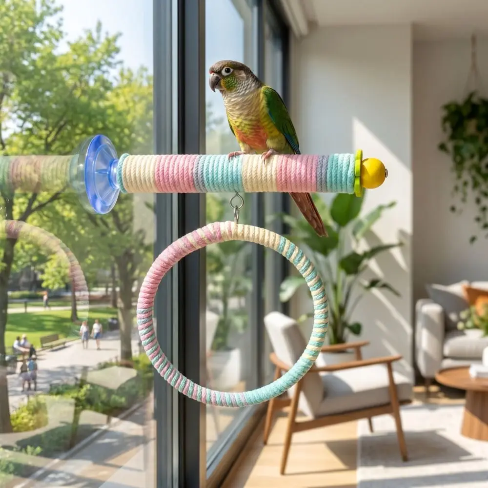 

Linen Rope Suction Cup Swing Set Comfortable Grip Suction Cup/ Screw Hanging Bird Standing Perch Non-slip Easy To Install