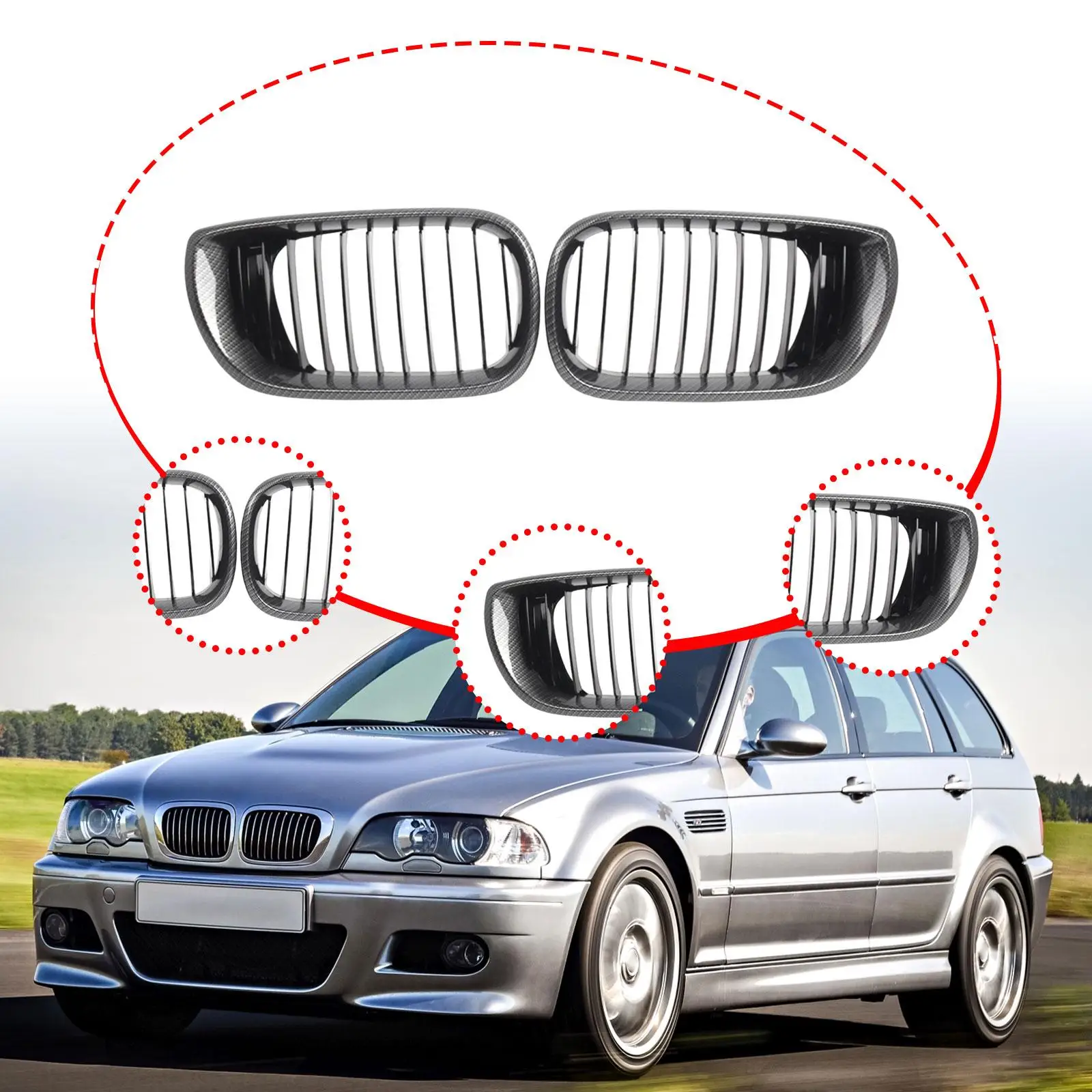 

Car Front Hood Kidney Grill Grilles 51137030545 Easy to Install Left Right High Performance Replaces 51132158543 51132158542
