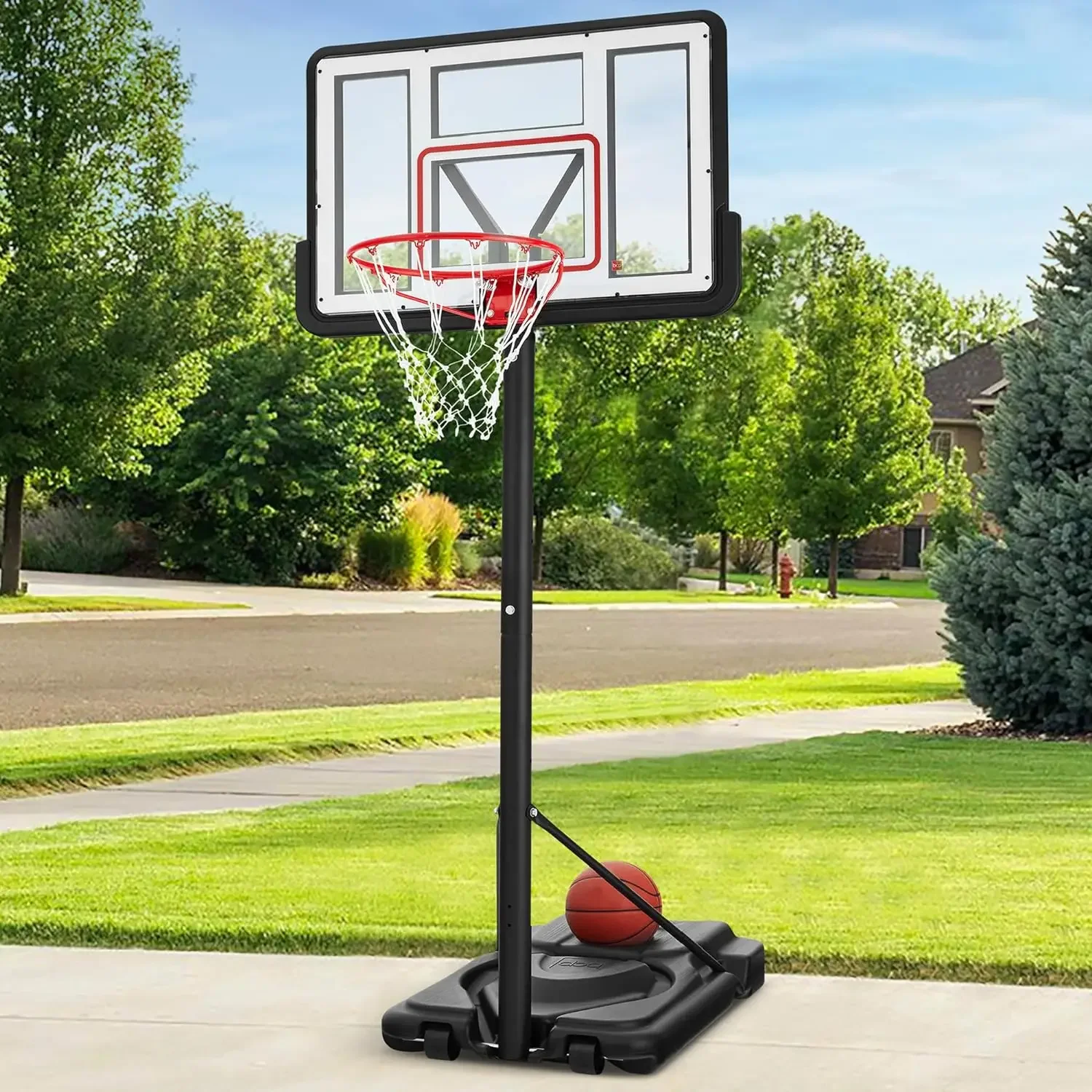 

Regulation-Size Basketball Hoop,7.5-10ft Height Adjustable Outdoor Portable Goal System w/Shock Absorbent Rim,High-Performance