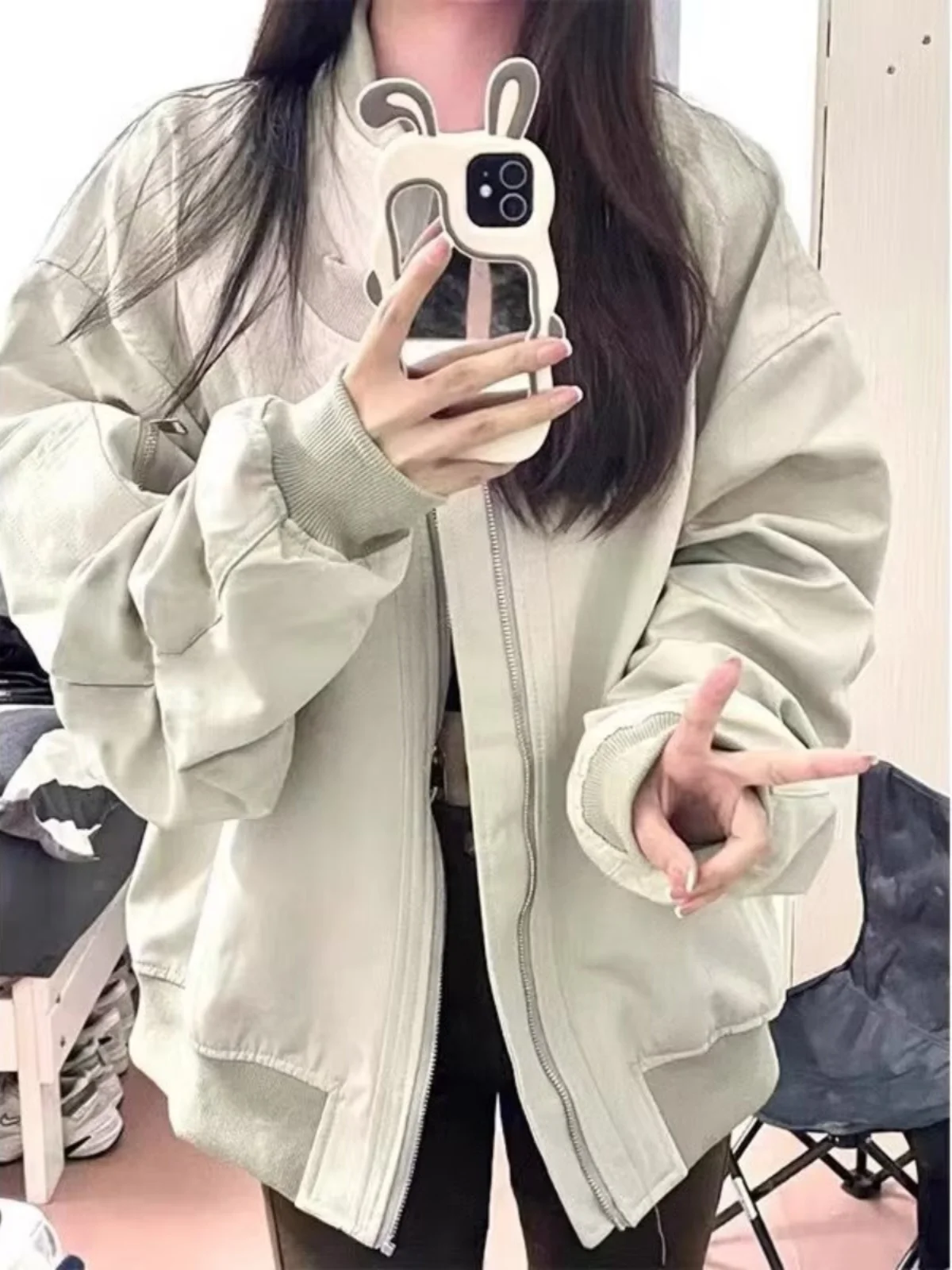 

Baseball Jackets In Pink With White Womens Spring Warm Adjustable Hooded Leisure Kawaii Wicking Splicing Notched Commuting Retro