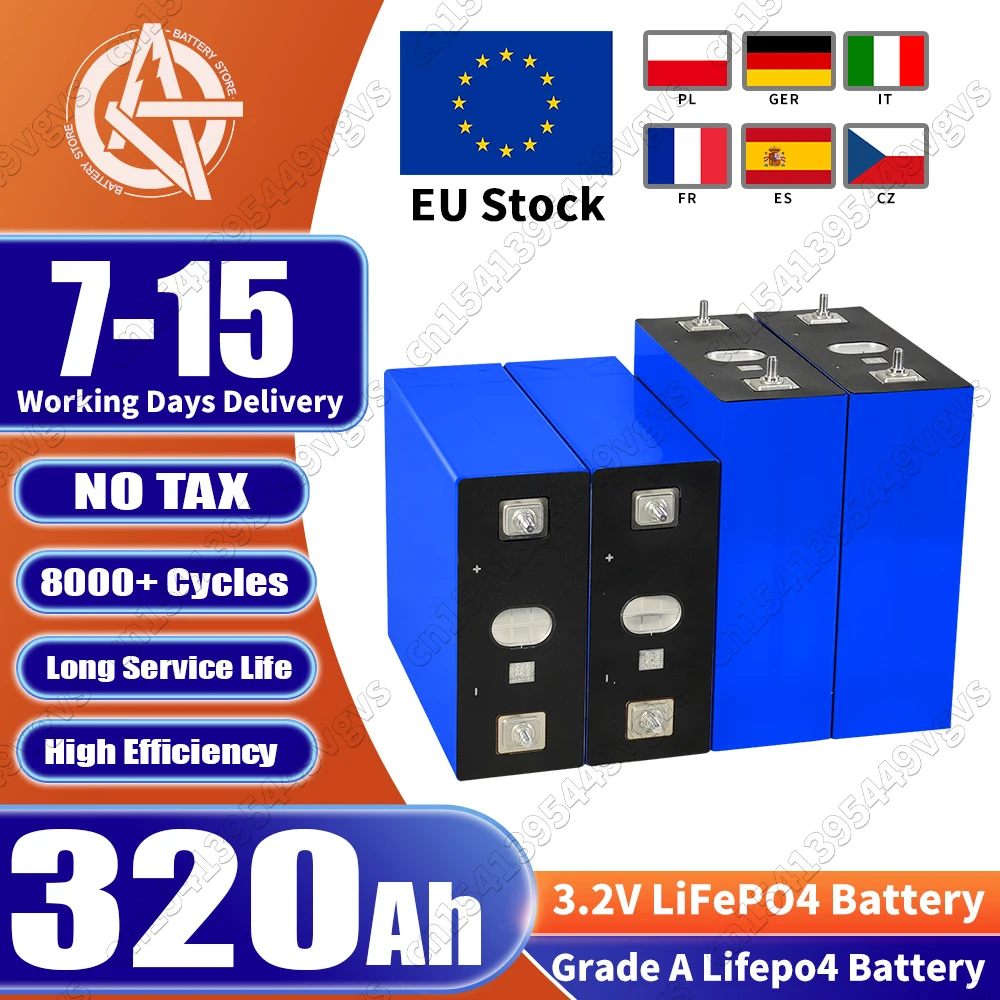 EU 320AH LiFePO4 Cell 3.2V Battery Brand New 8000 Cycles Rechargeable Lithium-ion Battery DIY 12V 24V 48V For RV Yacht Golf Cart