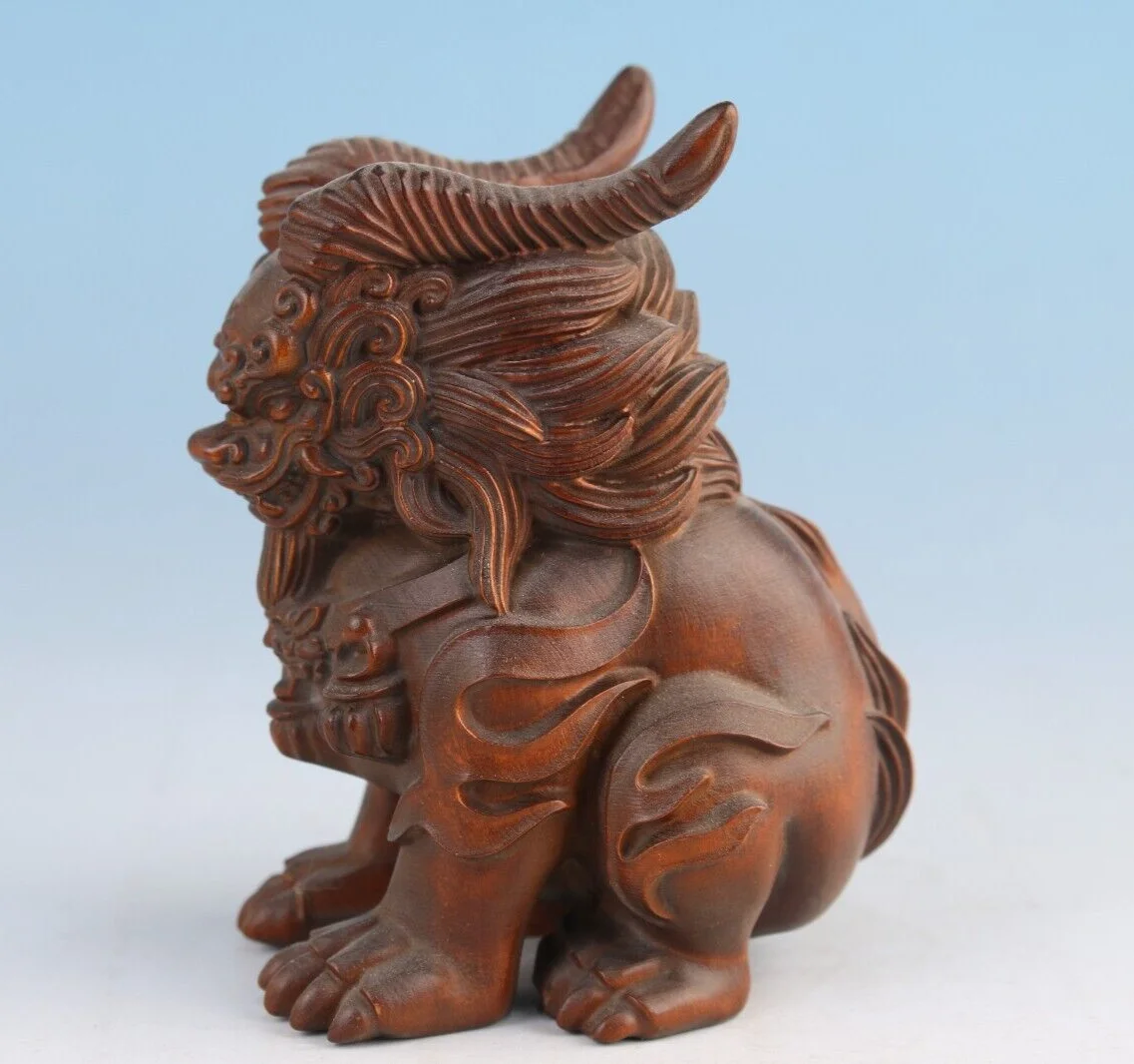 

chinese boxwood hand carved leo lion Figure statue netsuke collectable