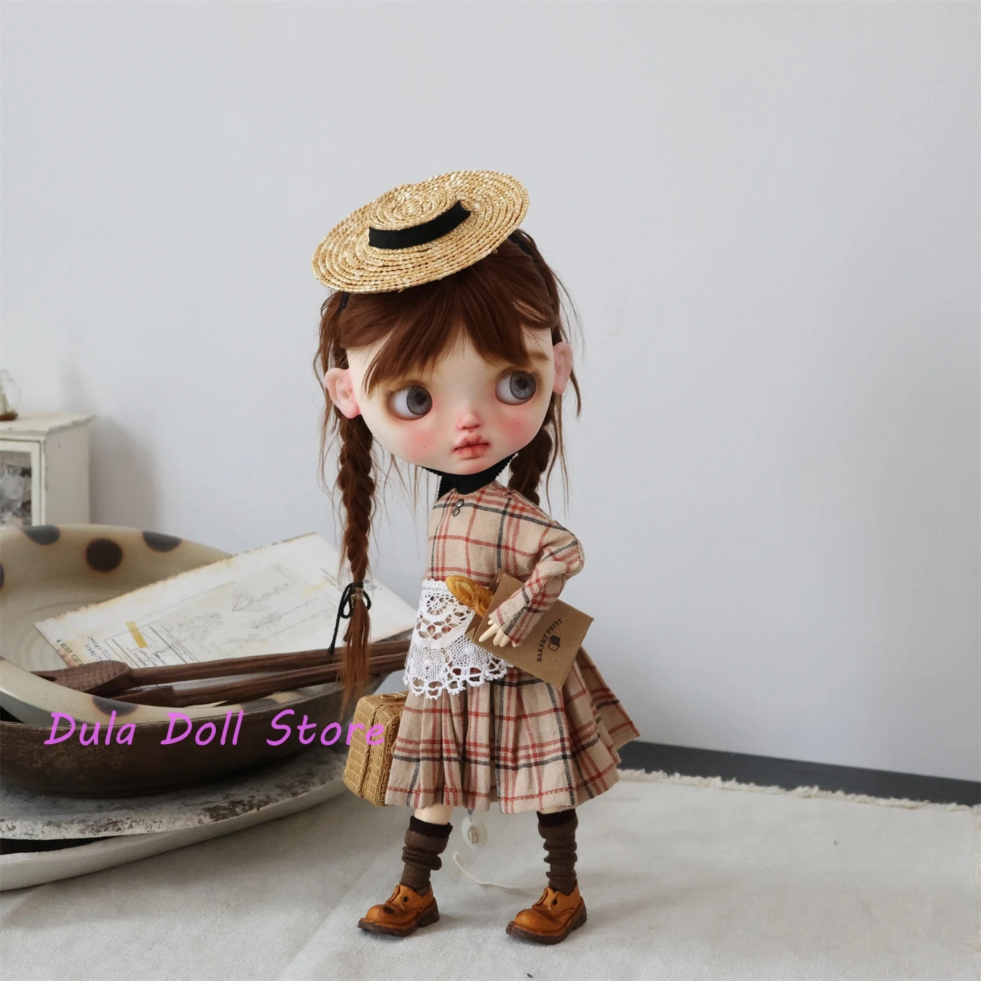 

Платье для кукол Dula 2026: винтажное клетчатое платье для Blythe, OB24, OB22, Azone 1/6