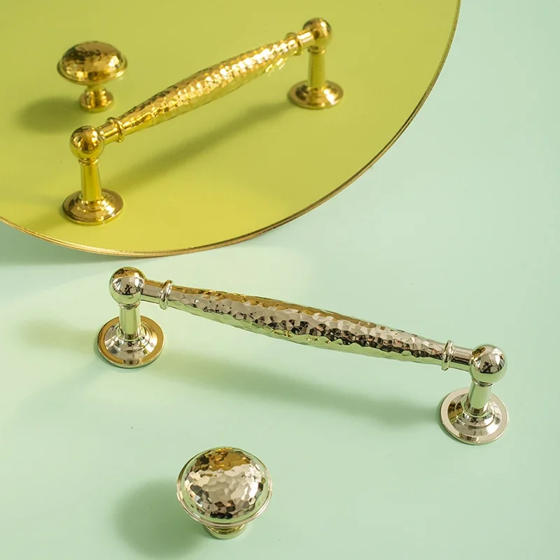 yesSolid Brass Hand Hammered Patterns Cabinet Door Handle Desk Drawer Pulls Furniture Hardware Kitchen Accessories