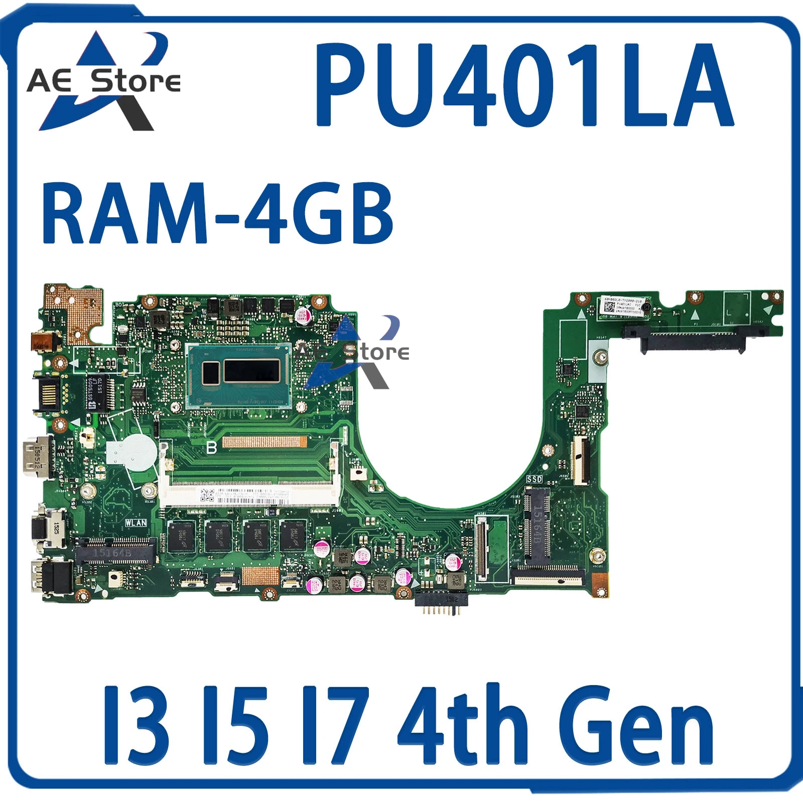 

Материнская плата для ноутбука PU401LA, важная для PU401L PU401LAC E401LA PRO401LA, I5 I7 4-го поколения, 4 ГБ/ОЗУ DDR3L