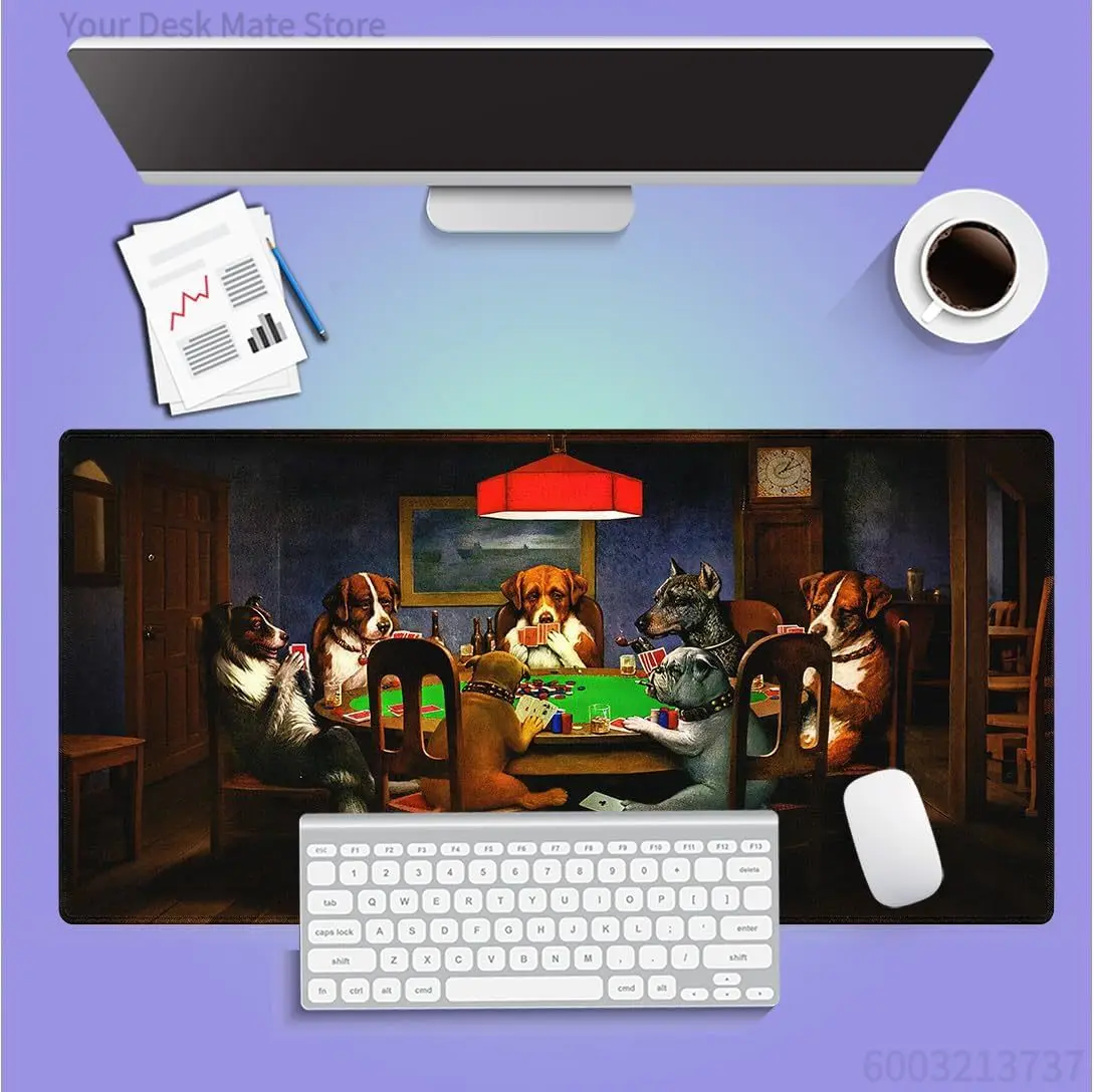 Dogs Playing Poker Gaming Mouse Pad, Classic Dog Card Oil Print Smooth Edge Non Slip Mat  Gamers Office Home Wireless Mouse Use