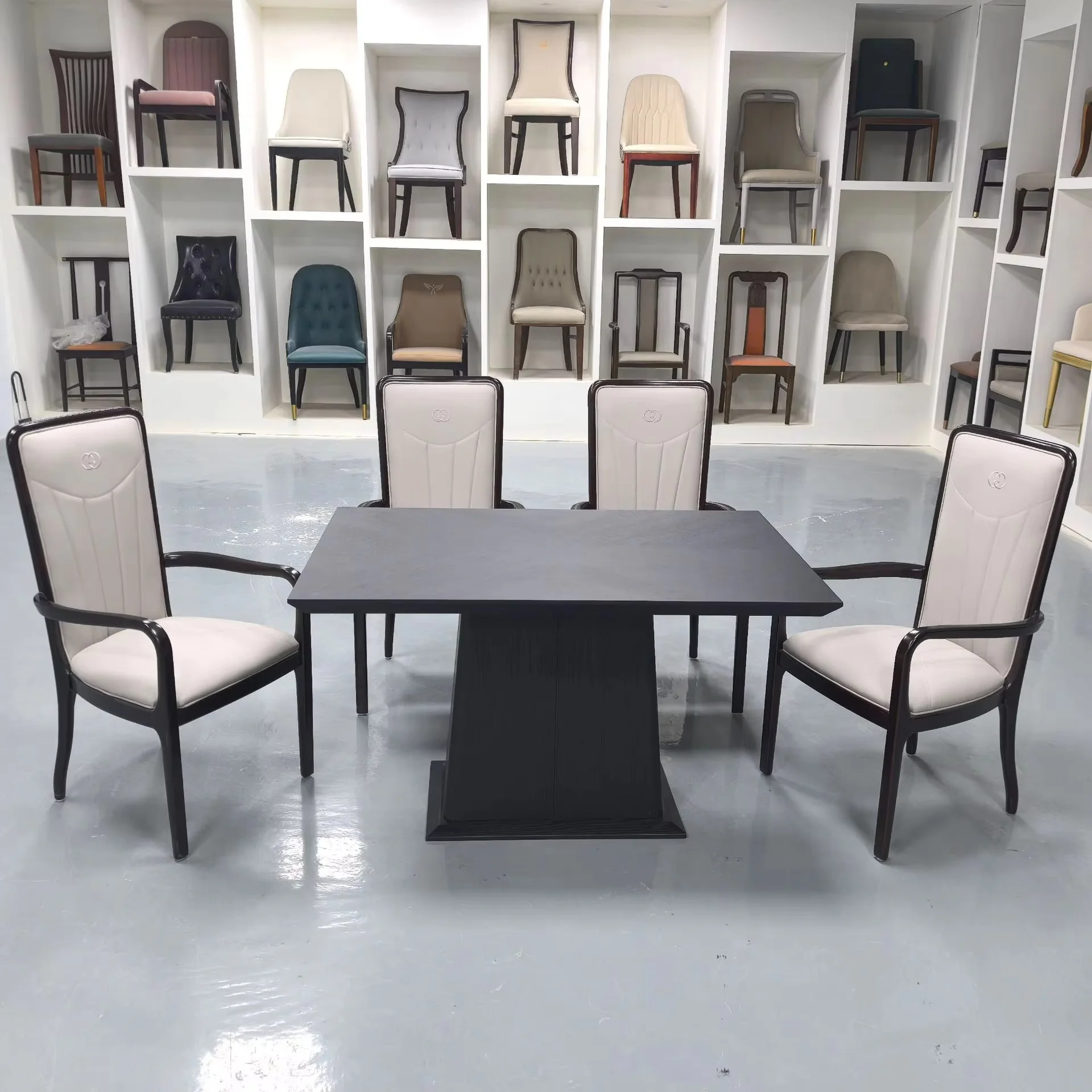 

gh-Modern Luxury 6-Seater Metal Dining Table Set Hotel Home Elegant Large Capacity Square Rectangle Dining Furniture^