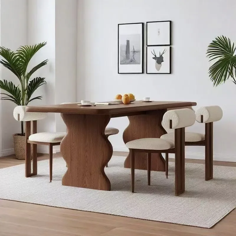 Premium French Retro Solid Wood Dining Chair Rectangular Ripple Design Medium Ancient Style Small Apartment Household