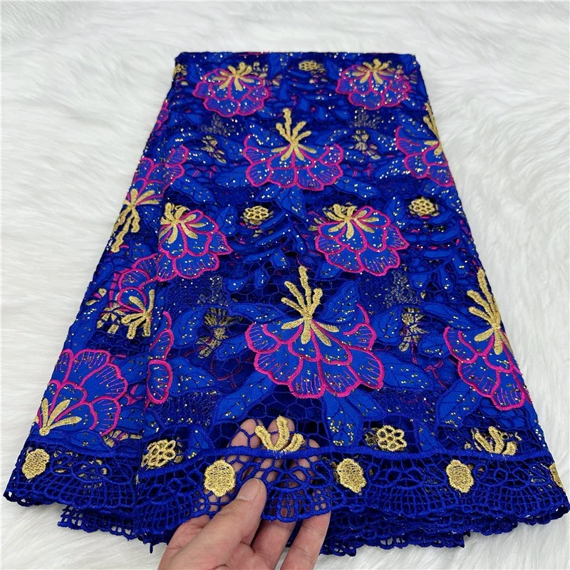 

5 Yards African Swiss Voile Lace Fabric Embroidery High Quality With Stones Dry 100% Cotton For Wedding 18L182801