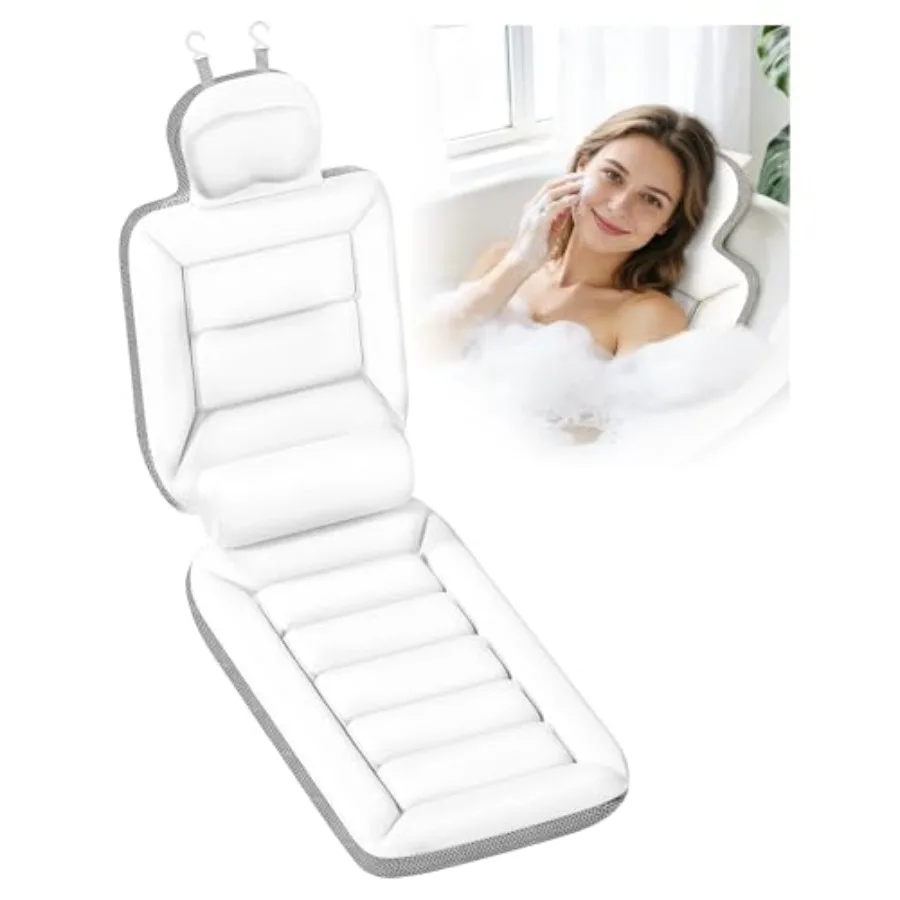 Almohada de Baño de Cuerpo Completo para Bañera, Cojín de Bañera Grueso y Lujoso con Soporte Lumbar Móvil y Bolsa de Lavado, Almohadas para Bañera