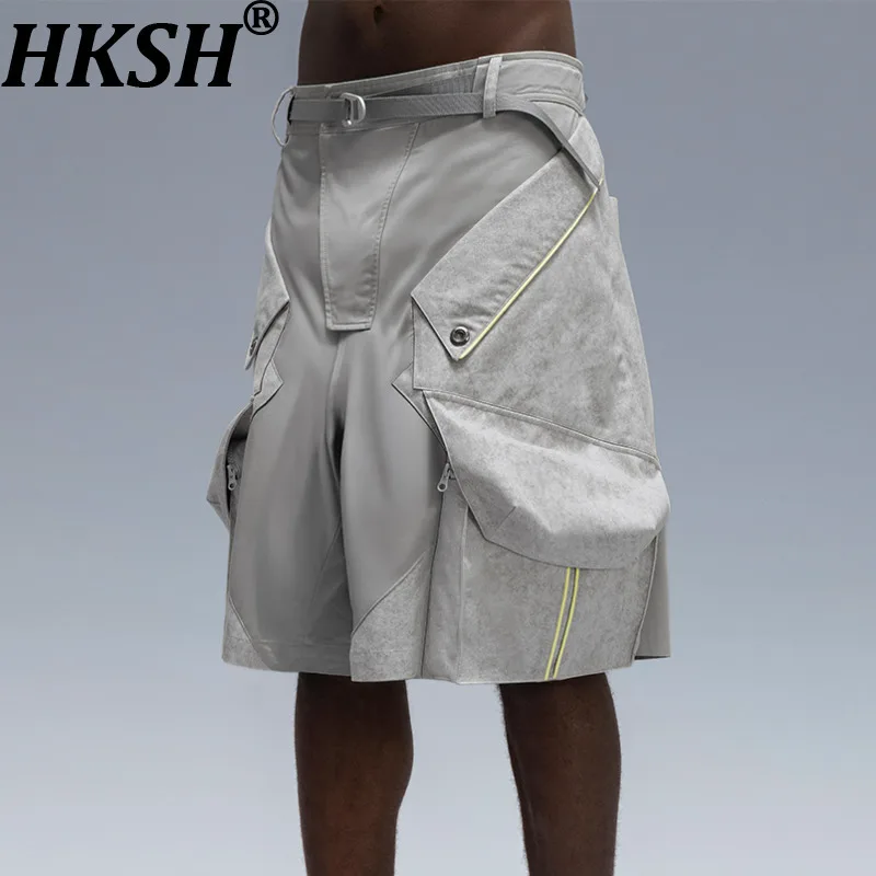 

HKSH Весна Лето Новые мужские шорты Tide Splice High Street Свободные потертые лоскутные шорты с несколькими карманами для спортивных отходов наземном стиле Ins HK7360
