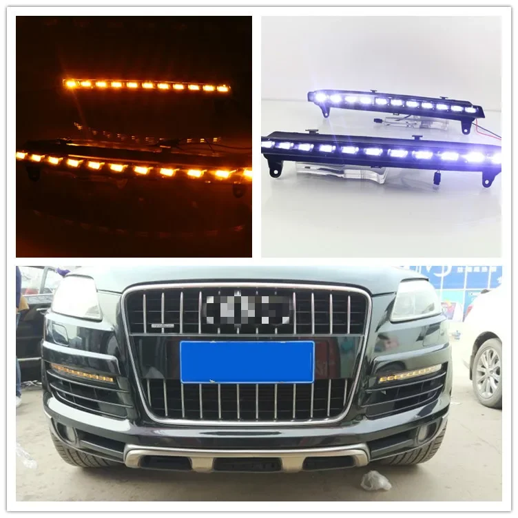 2pcs For Audi Q7 2006 2007 2008 2009 Yellow Turn Signal Function Car DRL Waterproof 12V LED Daytime Running Light Fog Lamp Bulb