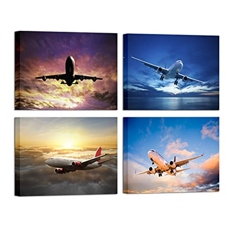 

Airplane Wall Art Blue Sky Paintings Pictures Plane Flying, Canvas Print Colorful Home Decor for Bedroom Living Room Office Dec
