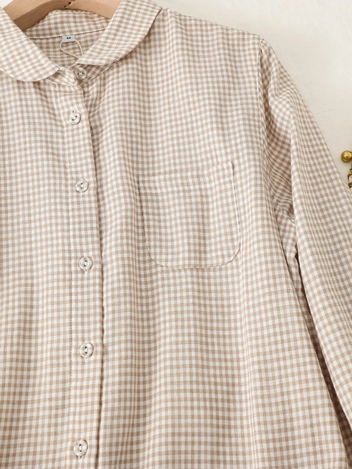 Sle japonês solto ajuste xadrez irt feminino algodão linho longo gola sve vintage outono topo efeito de emagrecimento