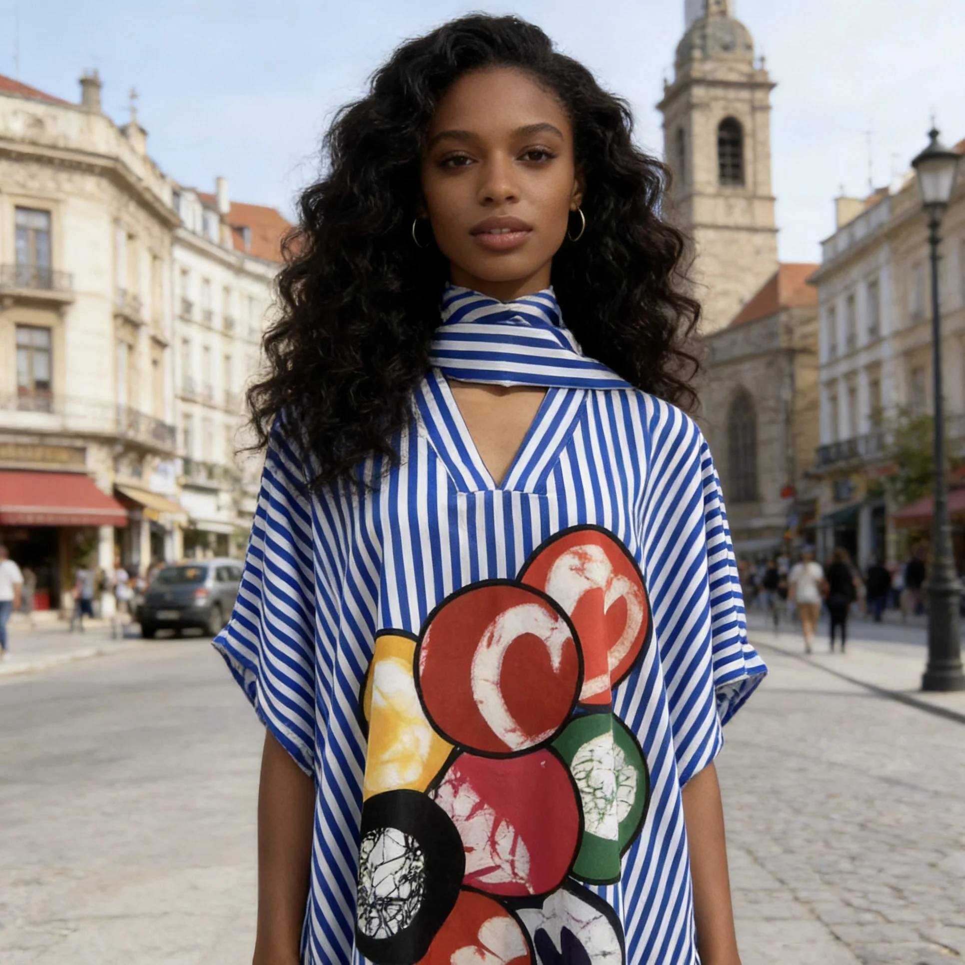 

Vintage Pattern Print Patchwork Loose Robes for Woman Casual V Neck Contrast Pullover Dress Autumn Long Sleeve Female Maxi Dress
