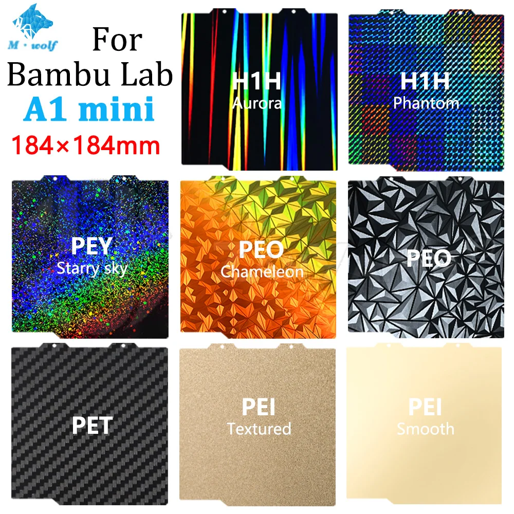 

Для Bambu Lab A1 Mini Build Plate 184x184 двухсторонний H1H PEY PEO PET PEI кровать пружинный стальной лист Pei лист 3D-принтер часть