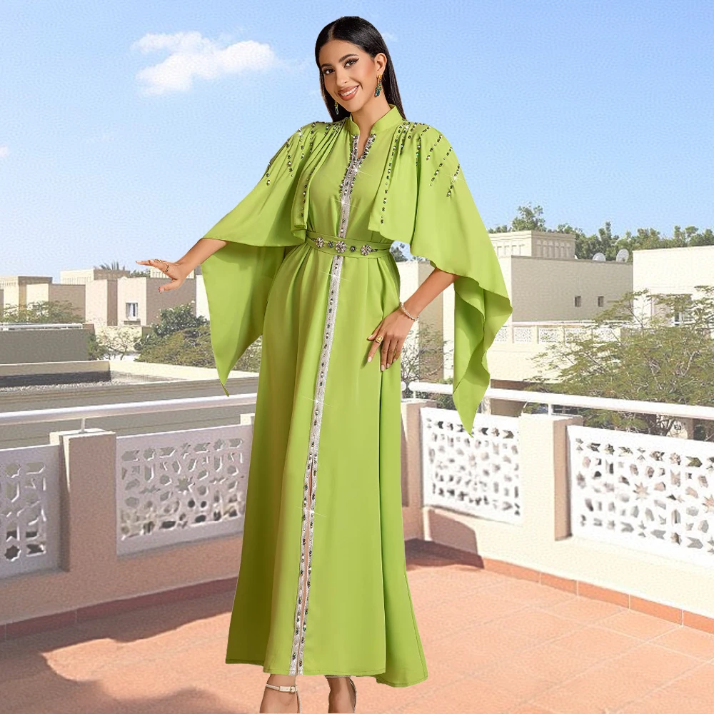 

Luxury Dubai Diamonds Abayas for Women Muslim Cape Cloak Long Dress Eid Djellaba Ramadan Kebaya Caftan Marocain Femme Robe Gown