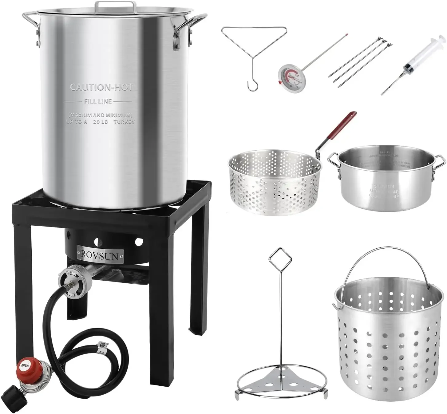 Fish Fryer Kit w/ 55,000BTU Propane Stove, Aluminum Outdoor Deep Fryer & Seafood Boiler Steamer