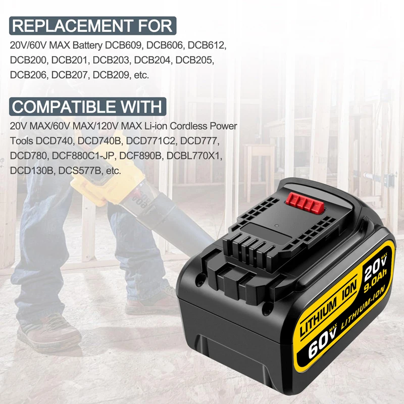 Batteria 9.0Ah DCB609 20V 60V compatibile con Dewalt Sostituzione per batteria 20V/60V DCB606 DCB612 DCB200 DCB206 DCB203 DCB205