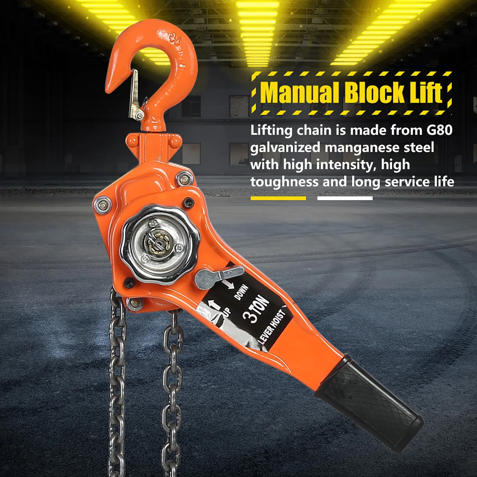 

Orange Color 3t/3000kg Chain Block Hoist Ratchet Hoist Ratchet Lever Pulley Lifting 3meters