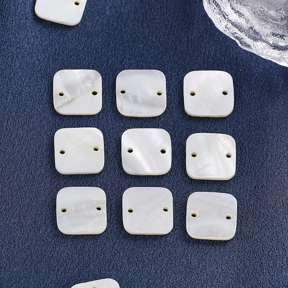 10PC přírodní bílá matka z perla lastura čtverec 2-holes flatback knoflík šperků konektor spacer korálek přívěsek DIY košile cufflink