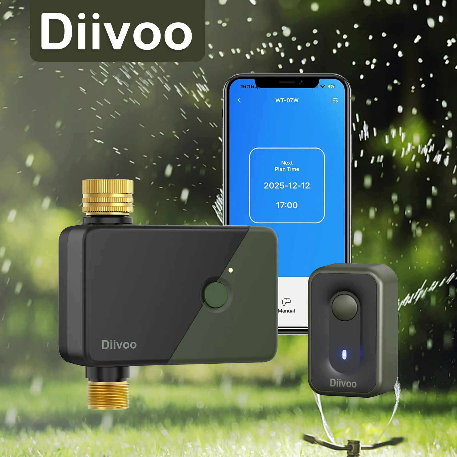 Programmateur d'arrosage WiFi Diivoo 1 zone, système d'irrigation de jardin intelligent et programmable, contrôleur d'arrosage automatique pour pelouse