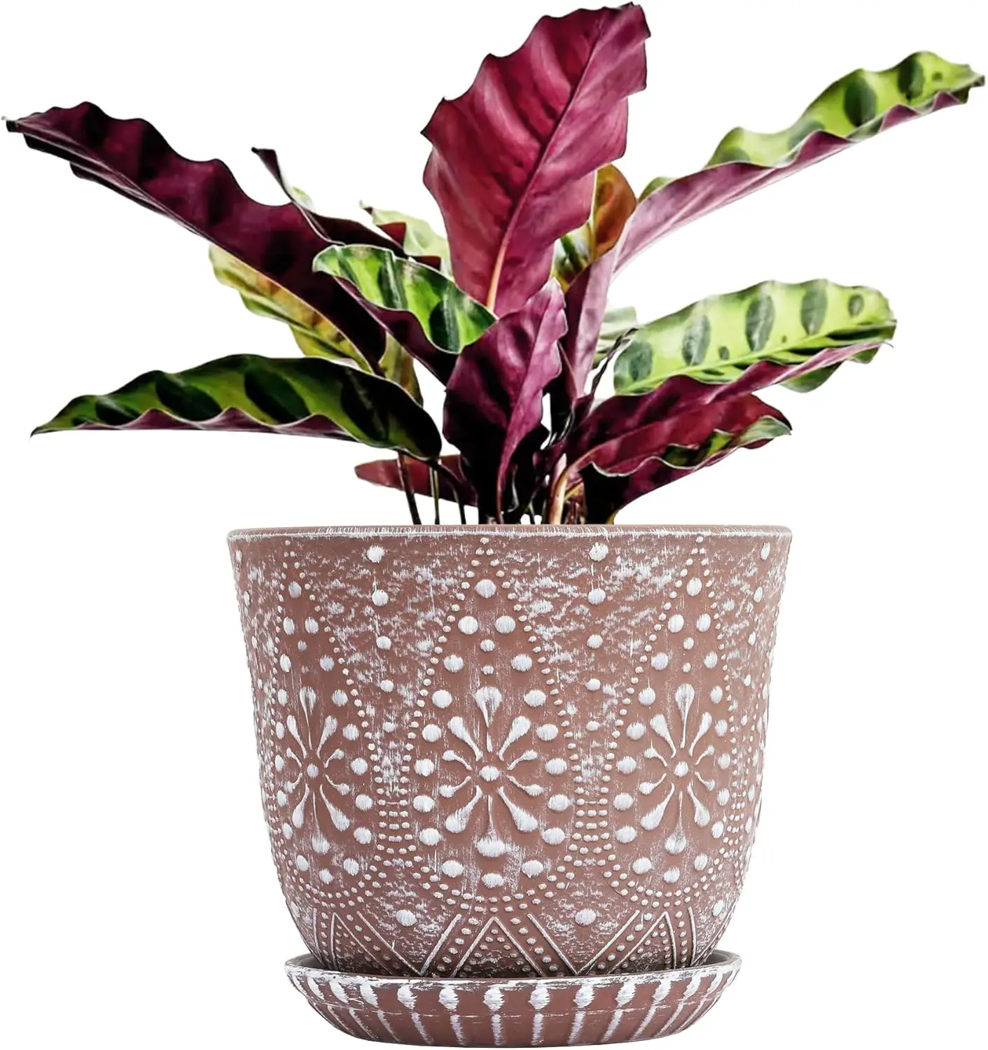 

10 Inch Ceramic Plant Pot with Drainage Holes and Saucers for Indoor Outdoor Plants, Flower Planter