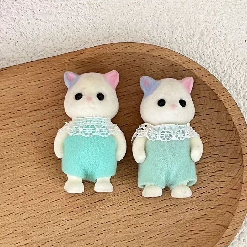 Forest Baby Family Flocking Doll Figure,Puppy kitten Fox Husky Bulldog Sheep Animal Model Toys Doll Collectible Birthday Gifts