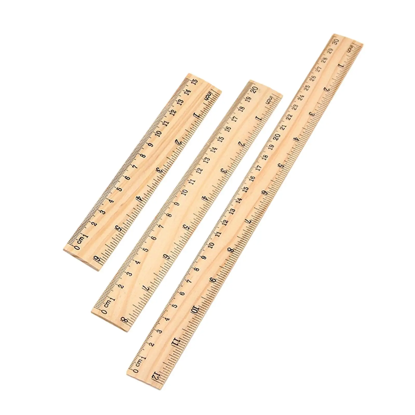 3x Wooden Rulers Measuring Rulers Versatile Comfortable Grip Accurate 2 Scale Measuring Tool for Engineers Office