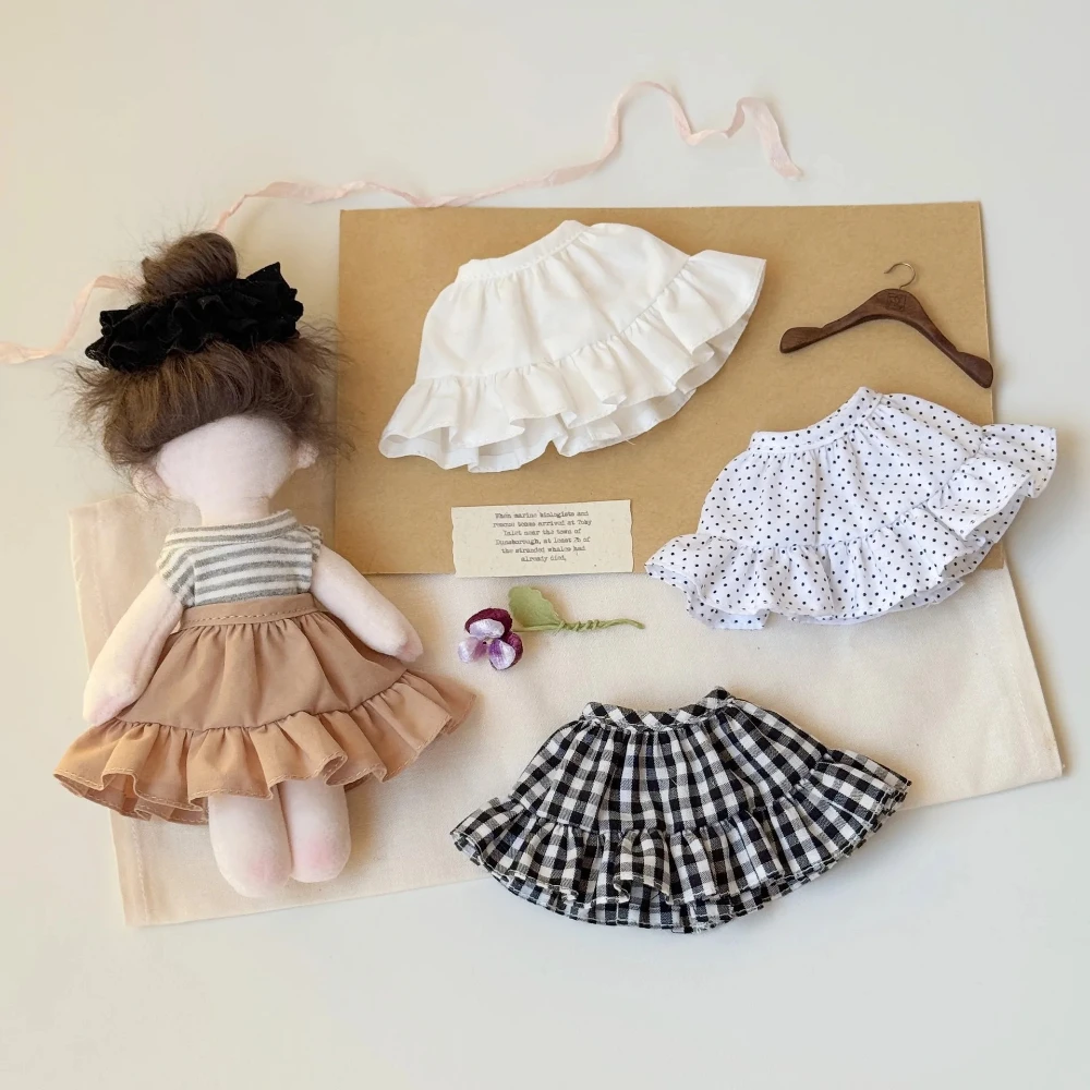 6 Styles Doll Mini Skirt for 10-15cm Plush Toy 1/6 BJD Replacement Outfit White Black Plaid Polka Dot Khaki Floral Brown 1PC