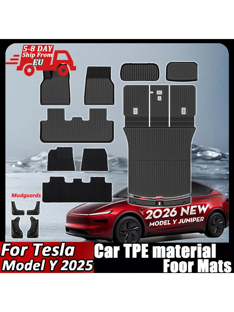 TPE Auto Vloermatten Voor Nieuwe Tesla Model Y2025, Jeneverbes Bagage Mat Set Waterdicht Anti-slip Kofferbak Matten vloer Liner Rugleuning Matten - afbeelding 2