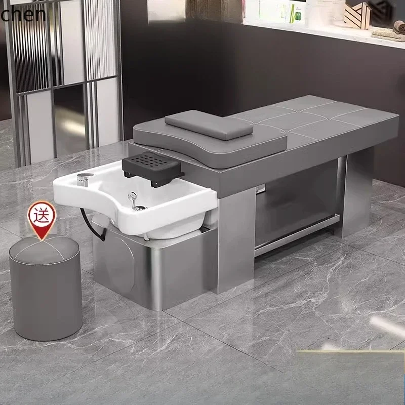 YFY Shampoo Bed for Hair Salon, Flat-Lying Shampoo Ceramic Basin Stainless