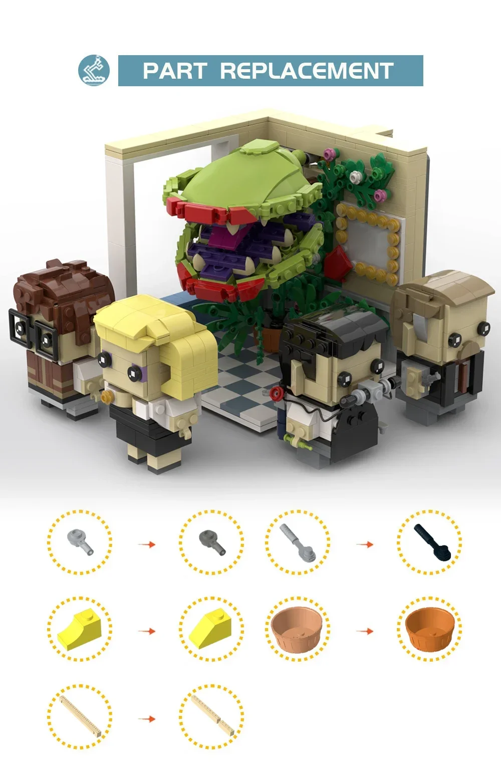 MOC Movies Creativity Mushniks shop diorama Model Building Blocks Little Shop of Horrors Carnivorous Flower Monster Bricks Toy