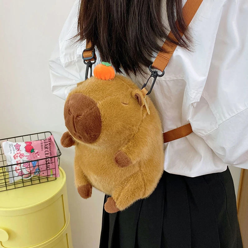 Kawaii Capybara Plush Backpack Cute Kids Dolls Double Shoulder Bag Fashion Mini Crossbody Gift For Girlfriends