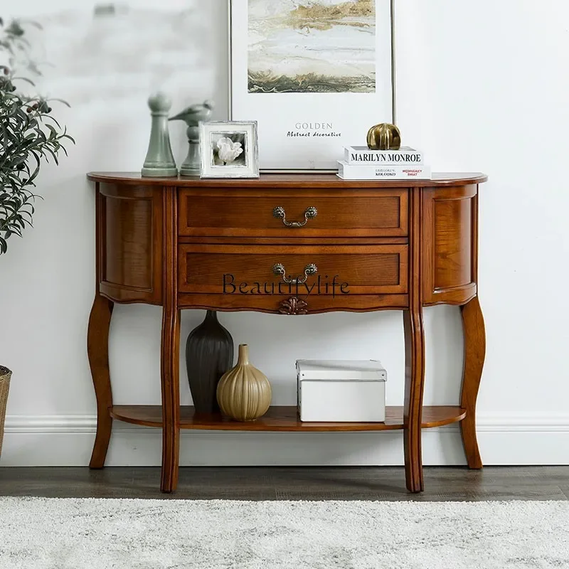 

*American semicircular solid wood side cabinet, porch, aisle decorative table, corridor against the wall