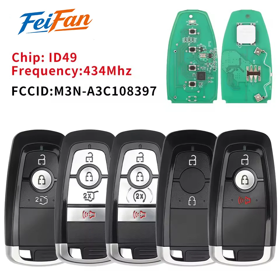 

FeiFan M3N-A3C108397 Smart Remote Key for Ford Expedition Explorer Mustang F150 F250 F350 F450 F550 F600 F750 433MHz ID49 Chip