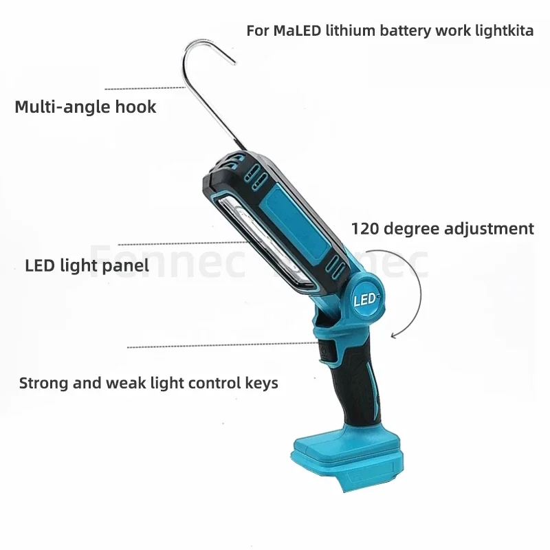 Outdoor Flashlight Portable Floodlight Suitable for Makita Without Battery Multi-function Repair Camping Lighting Tool Light
