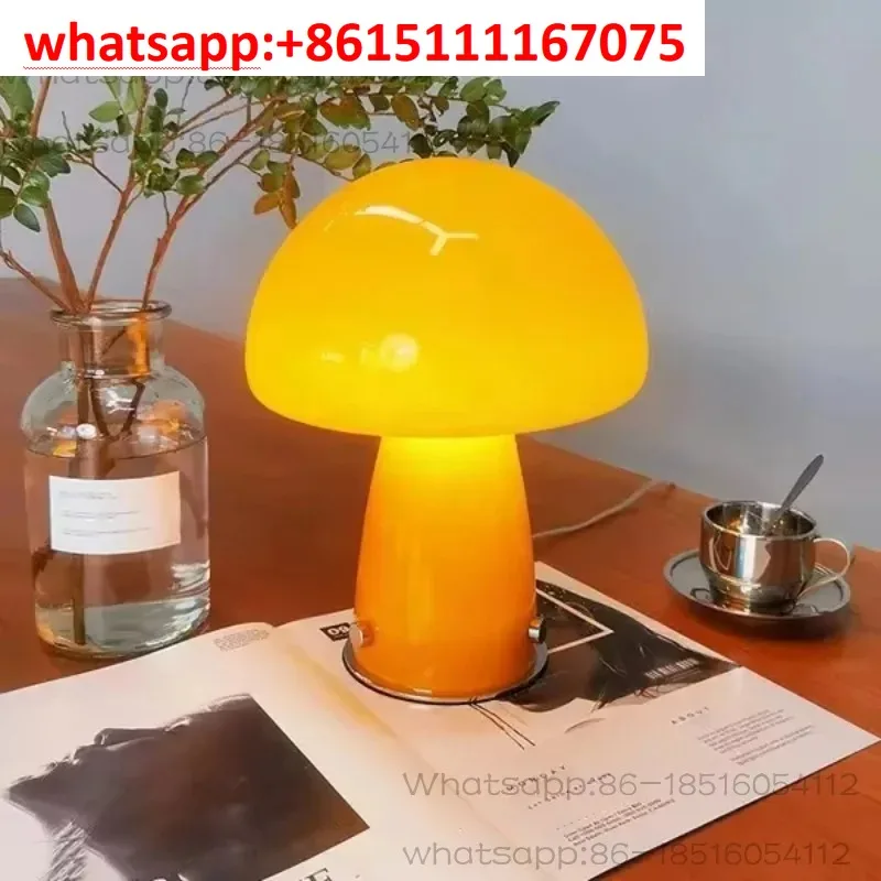 LED Glass Mushroom Desk Lamp Vintage Warm Light for Bedroom Decoration