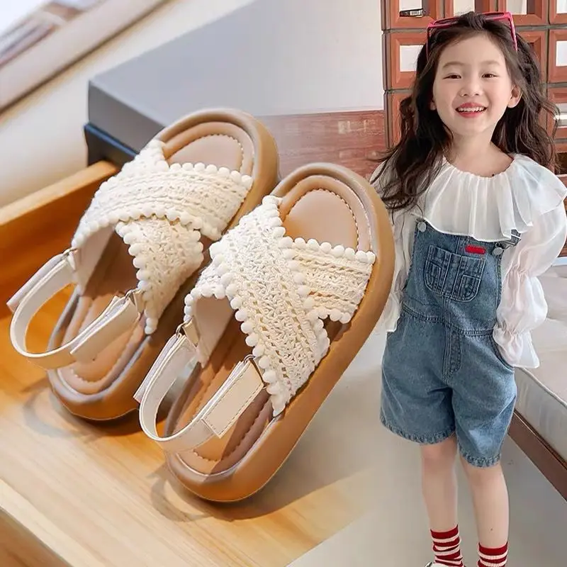 Girls' Sandals 2024 Summer New Beach Sandals Children's Ethnic Style Shoes Princess Shoes