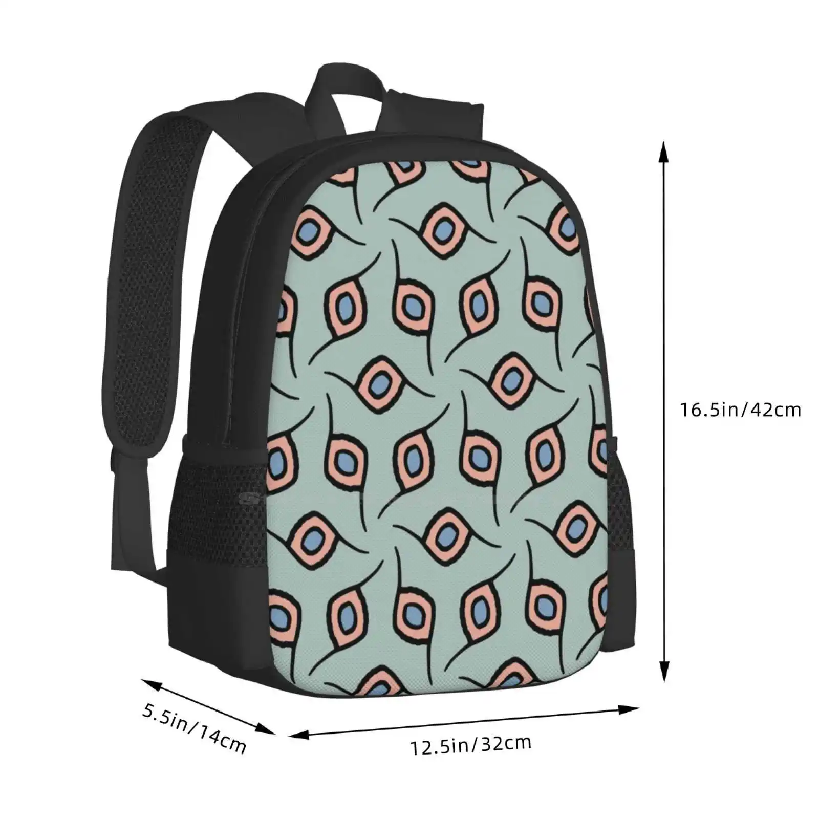 Camille School Bags For Teenage Girls Laptop Travel Bags Camille Pattern Abstract Peach Blue Green Peacock