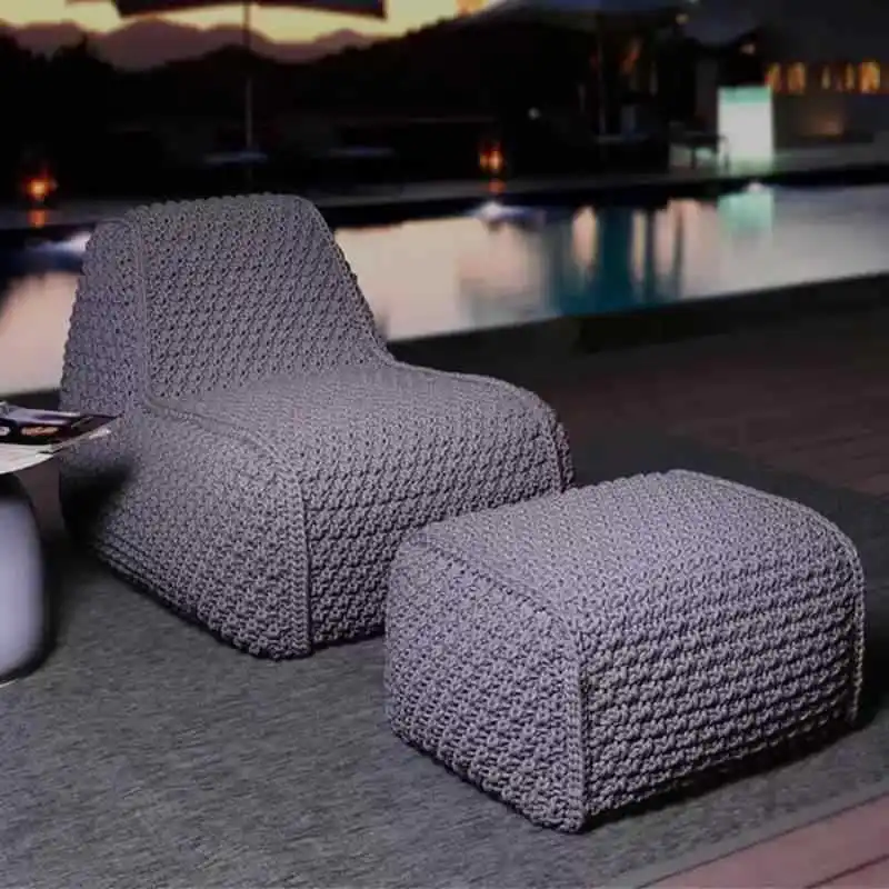 

Outdoor sofa courtyard garden hotel lazy braided rope recliner rattan sofa combination