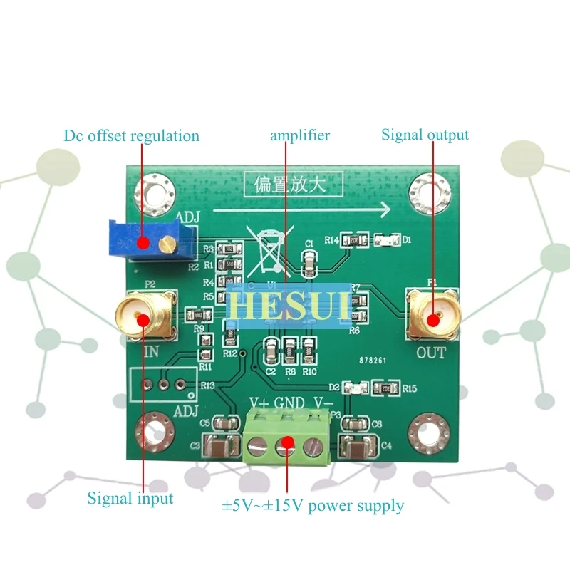 Voltage DC offset 10x amplifier module offset adjustment