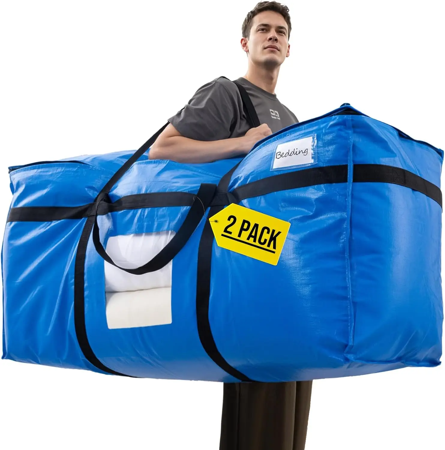 

Extra Large 69 Gallon Blue Storage Bags Heavy Duty Moving Totes with Window and Handles Space Saving 2 Pack