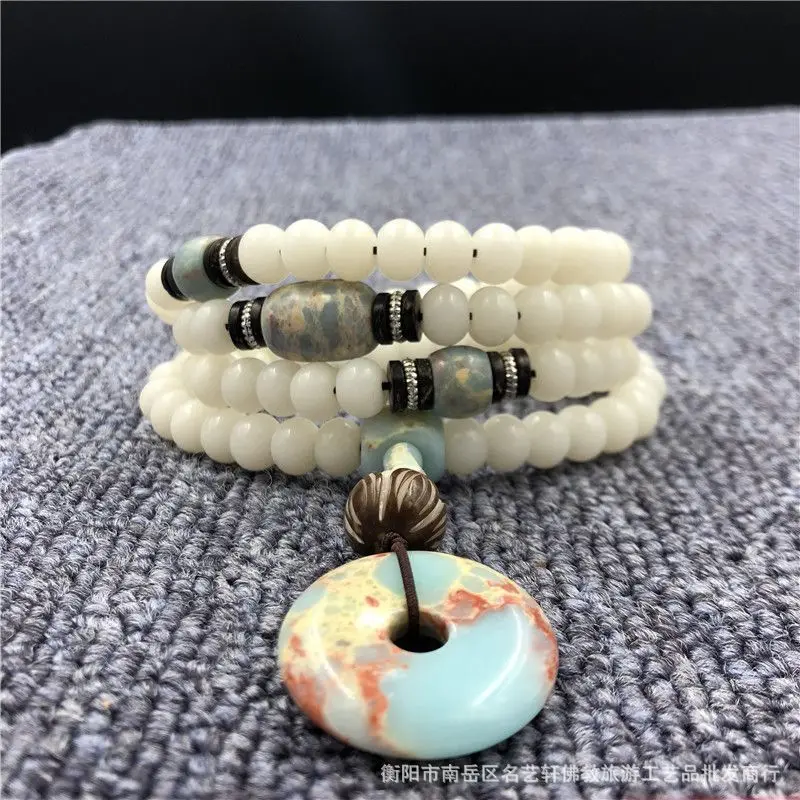 108White Corypha Umbraculifea Apple Orchard Bracelets with Shoushan Stone Shoushan Stone Buckle Pendant