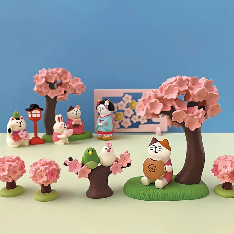 Sakura Series Miniature Zakka Japanese Style Cute Handmade Cat Rabbit Bird Figurines Resin Ornament Desktop Car Home Decor Gifts