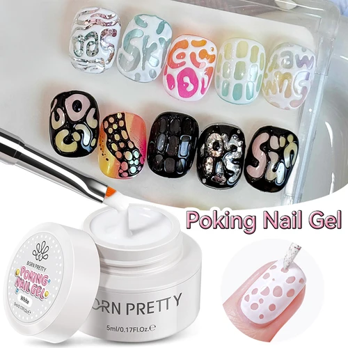 Imagen 2 del producto BORN PRETTY 5ml negro blanco encaje agujero Poke Gel esmalte de uñas pegamento textura ondulada pintura barniz semipermanente con imprimantes