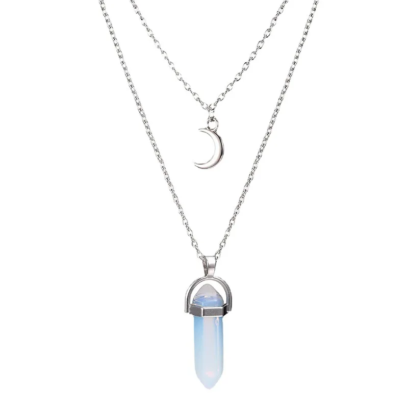 Crystal Necklace Moon Hexagonal Pillar Crescent Turquoise Necklace