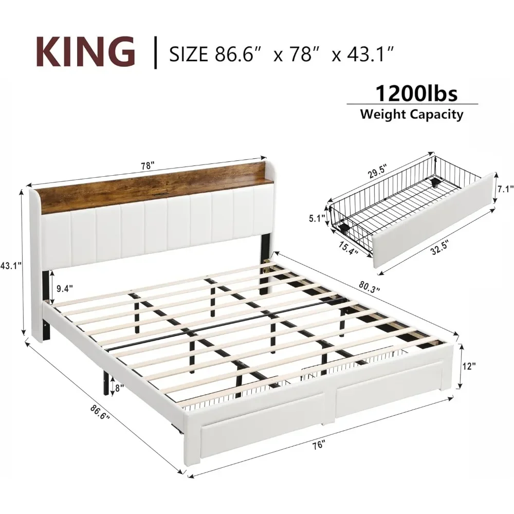 Cadre de lit king size avec planche de sauna, sans boîte à ressort