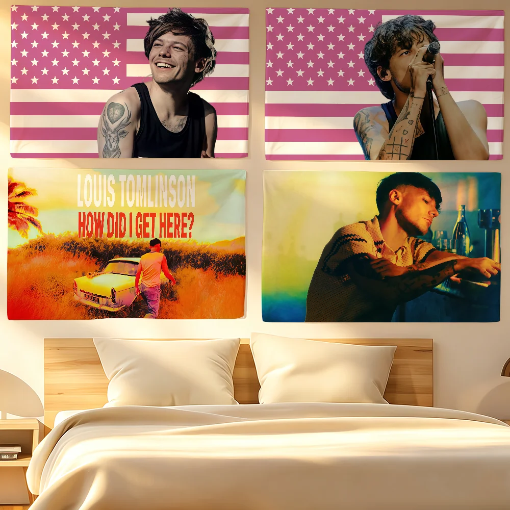 Singer L-Louis T-Tomlinson Flag Tapestries  For Classroom Dormitory Camping Picnic Party Cheering Home Indoor Outdoor Decor