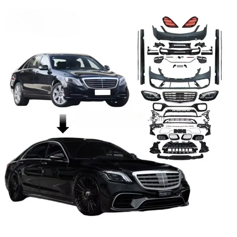 

New val W222 2020 Upgr LED Headlights Side Skirt Rear Diffuser PP Bumpers S63 Bodykit for 13-17 Models